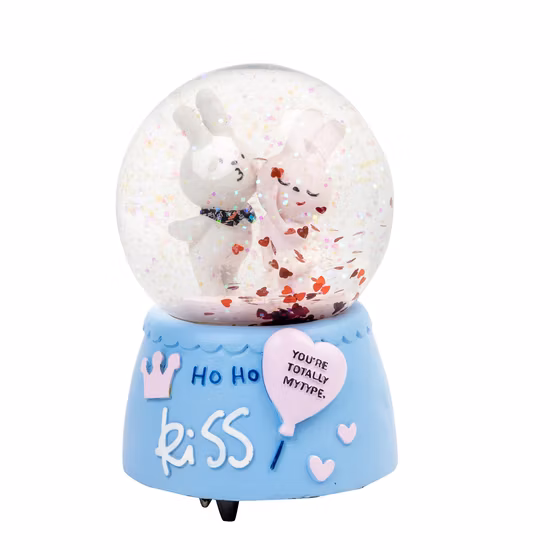 Presentes de casamento feitos à mão na China para o Dia dos Namorados Lindo coelho globo de neve personalizado de vidro